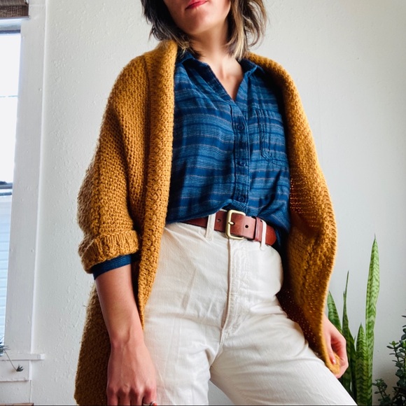 Vintage Sweaters - Mustard crochet shrug cardigan